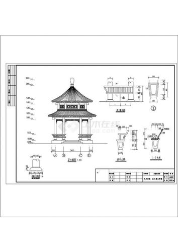 古建筑圆亭施工图非常标准cad图纸设计